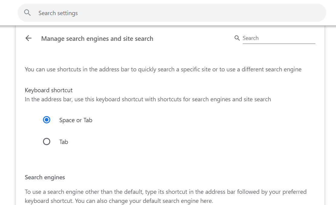 Manage search engines