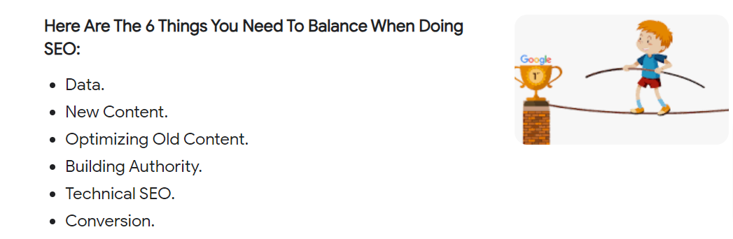 What do you need to Balance when doing SEO?